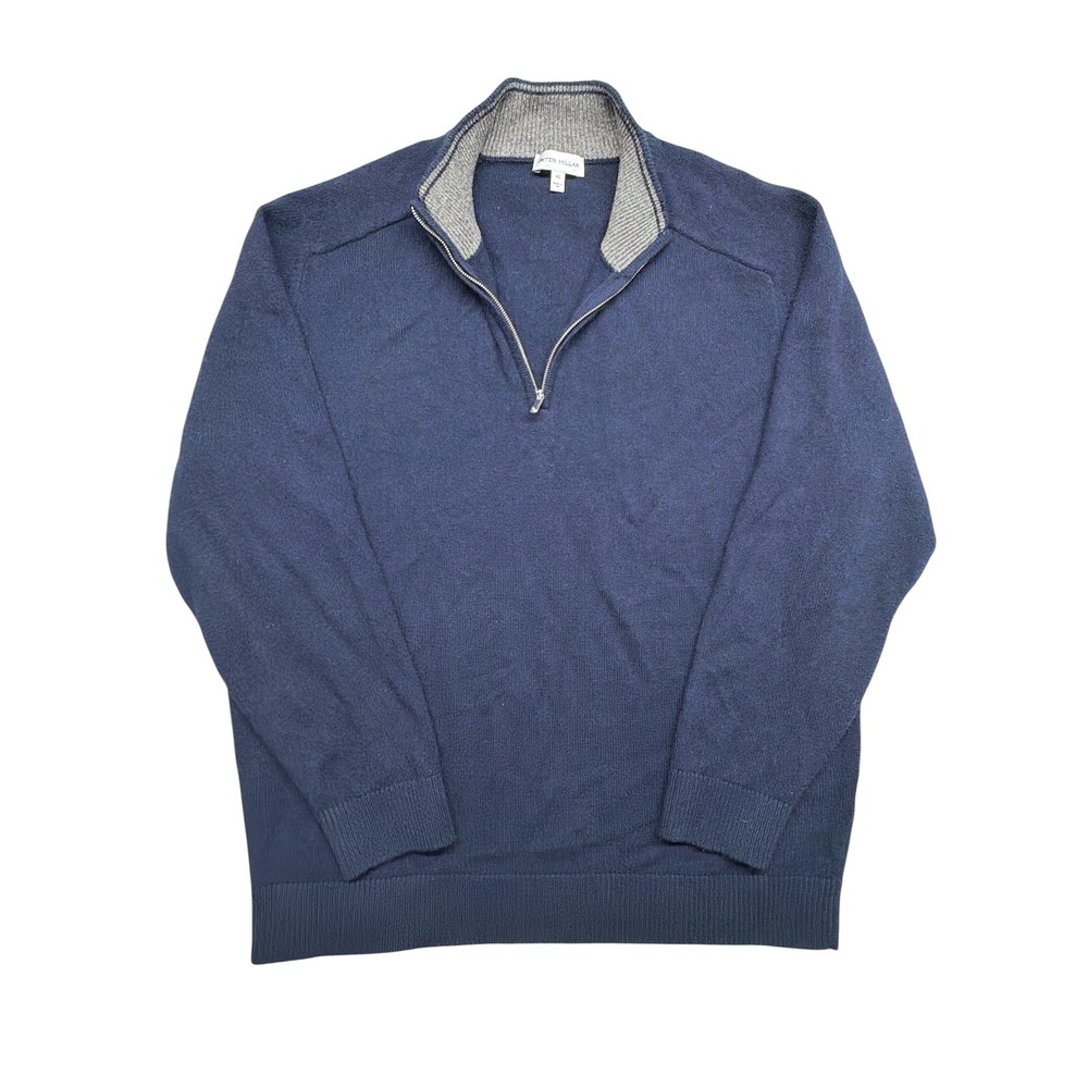 Peter Millar Mens XL Navy Wool Yak Cashmere Quarter Zip Sweater Made in UK NICE